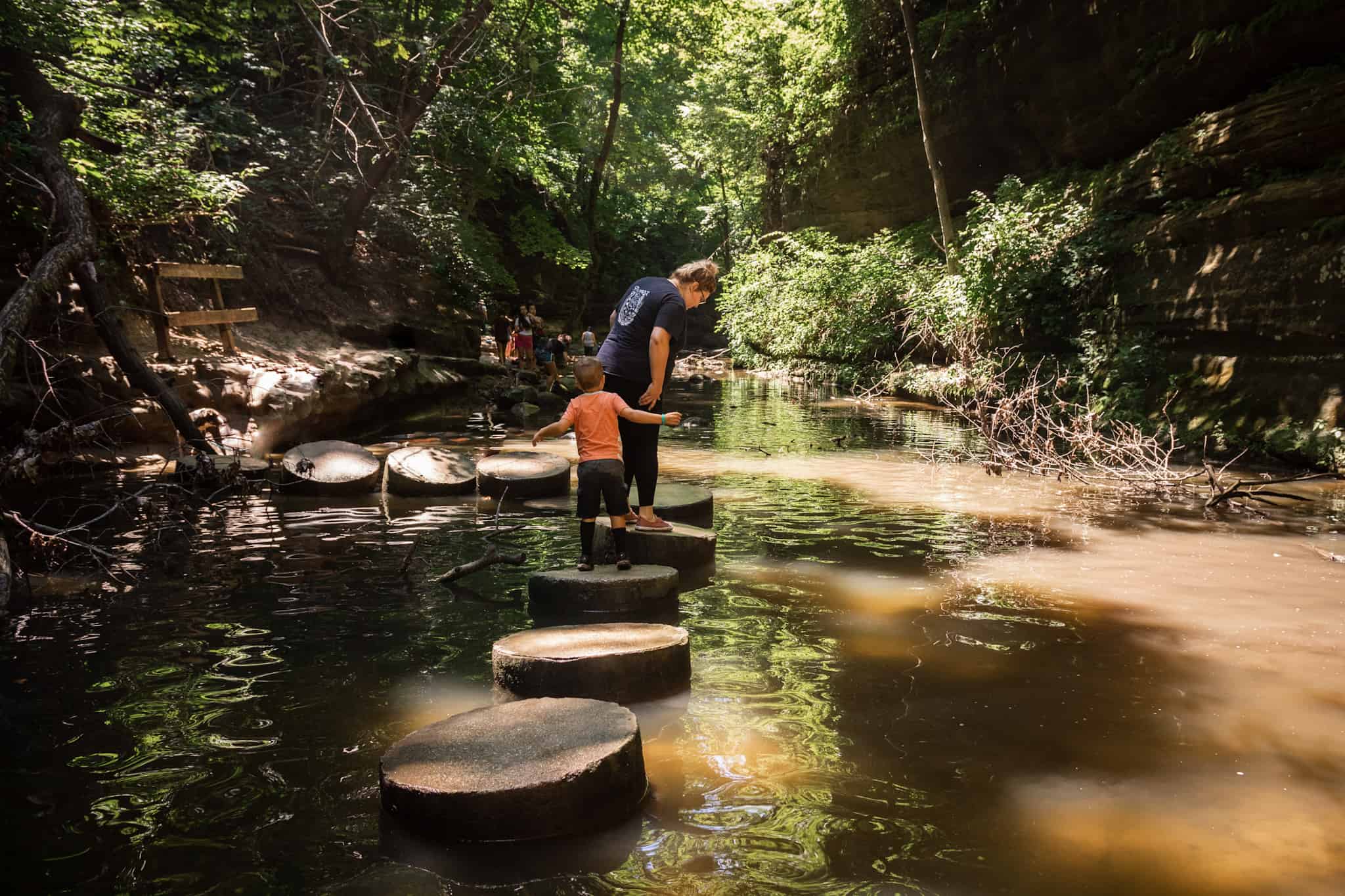 Wet crossing at Matthiessen State Park - Family friendly places to explore in Illinois