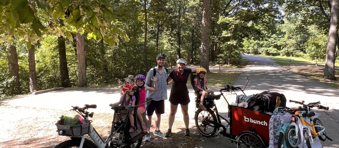 About to leave our camp site! Mark rode the RadioFlyer eBike, while I rode our Bunch Bike cargo eBike.