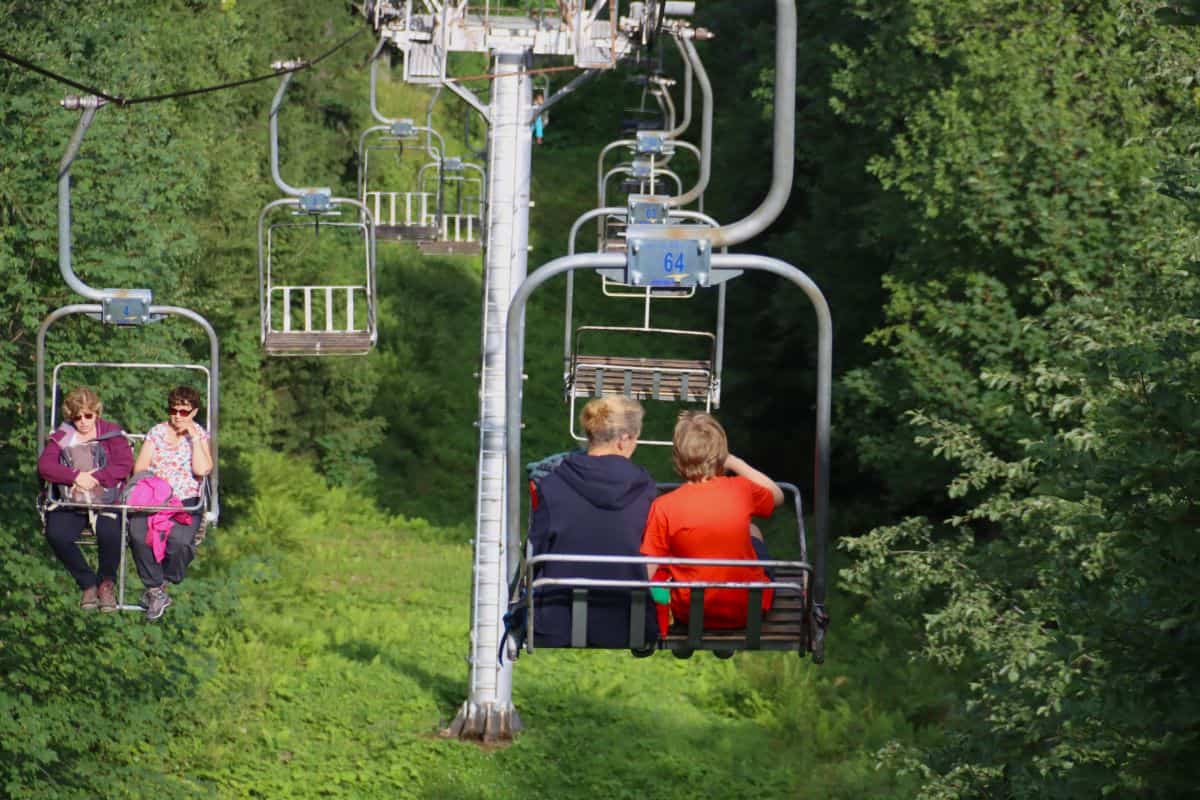 on a chair lift