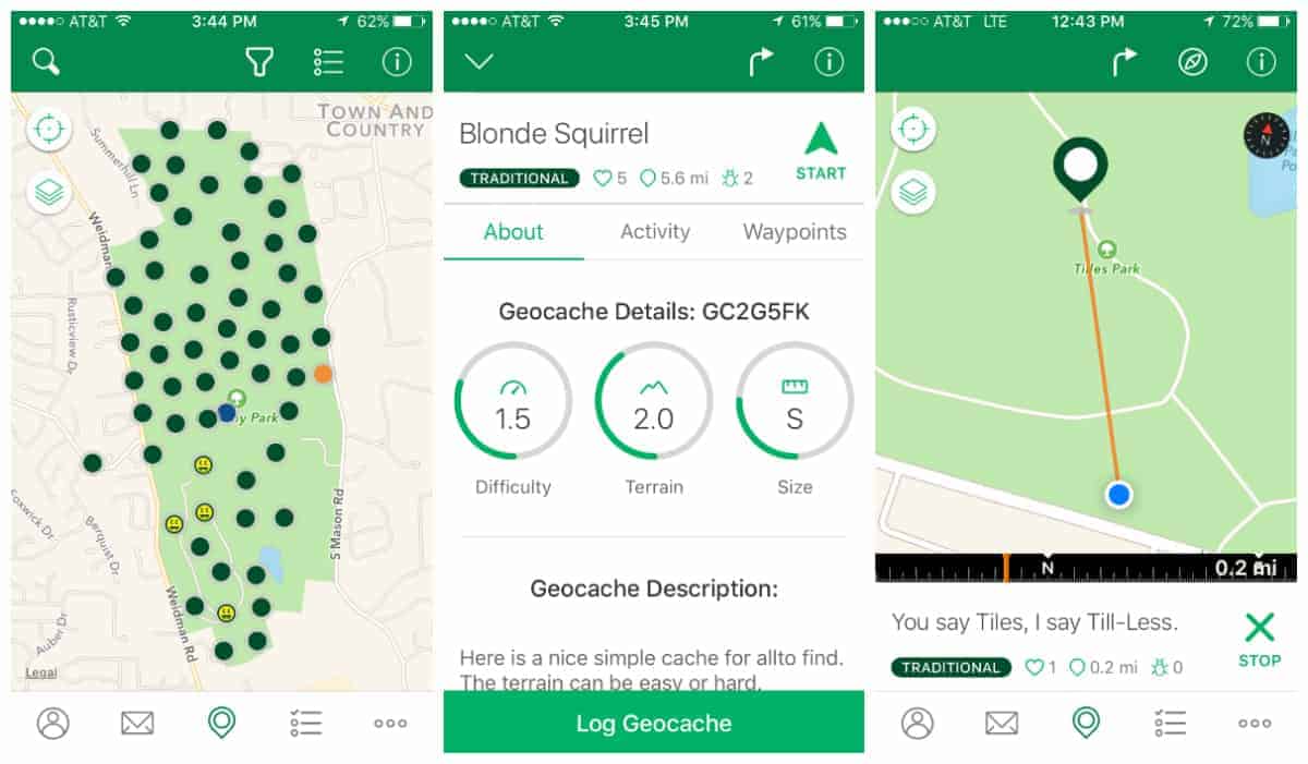 Finding a geocache on the app