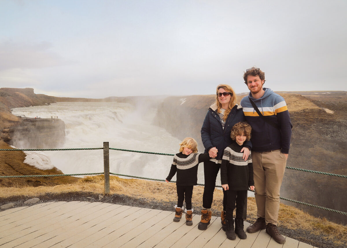 Iceland family waterfall