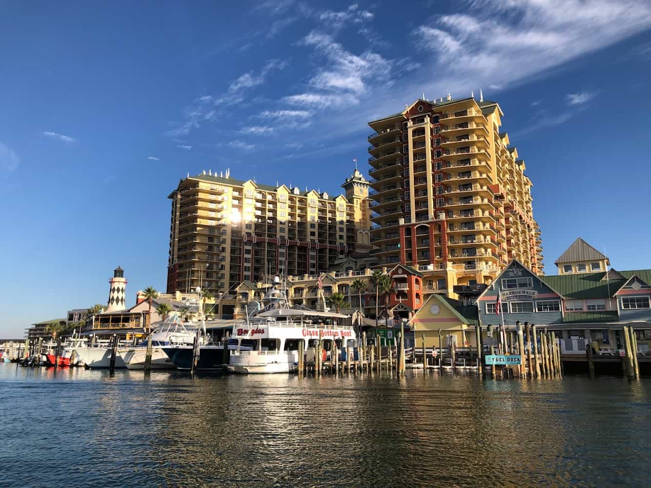 fishing boats in destin harbor - harborwalk village