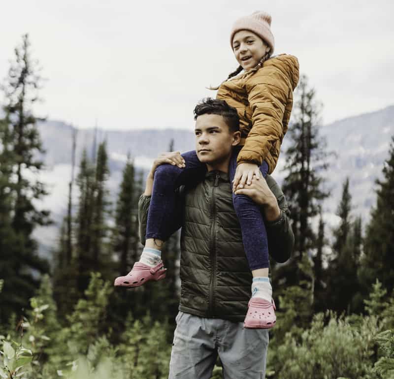 Kids enjoy the views while hiking in Banff