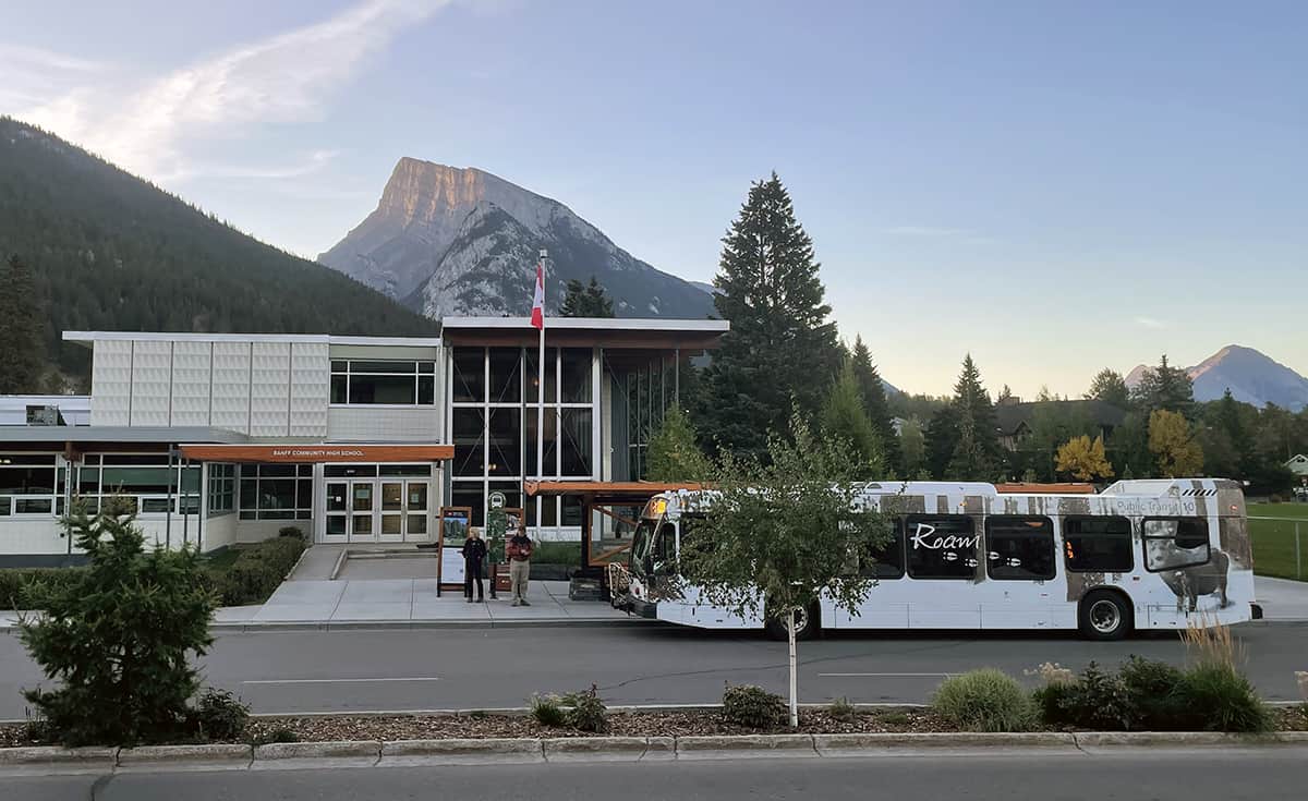 Roam Transit buses make getting around Banff easy with kids.