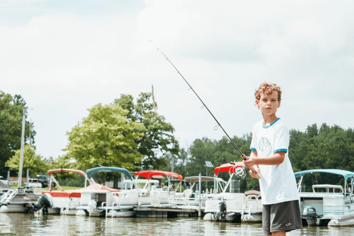 boy fishing at Hueston woods state park in Ohio