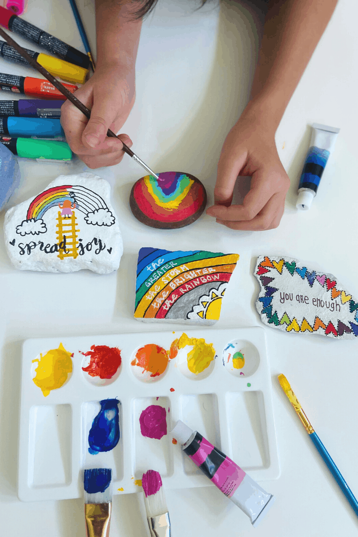 Rock Painting Fun Rainbows and Art Supplies