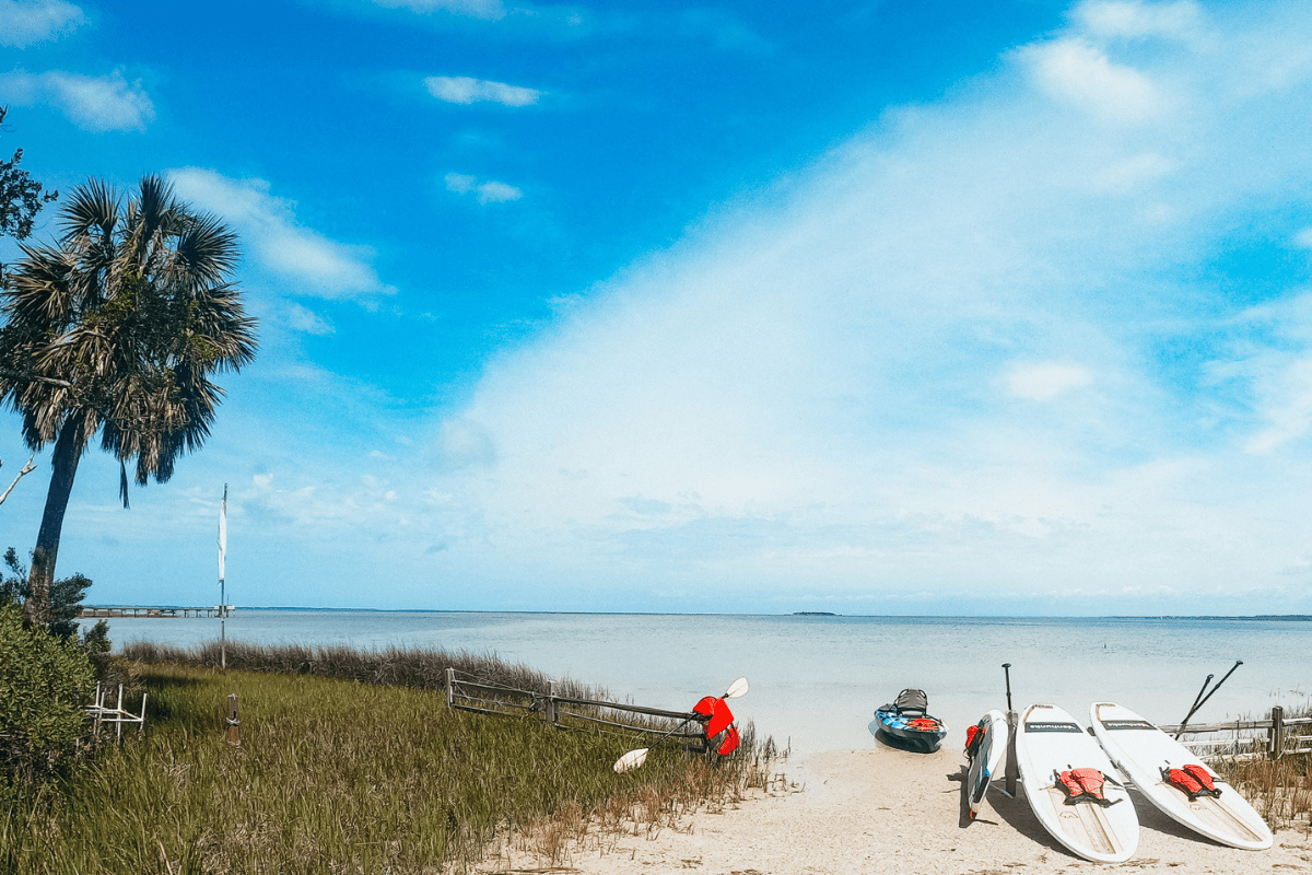 kayaks and SUP's on the edge of St. Joseph's Bay