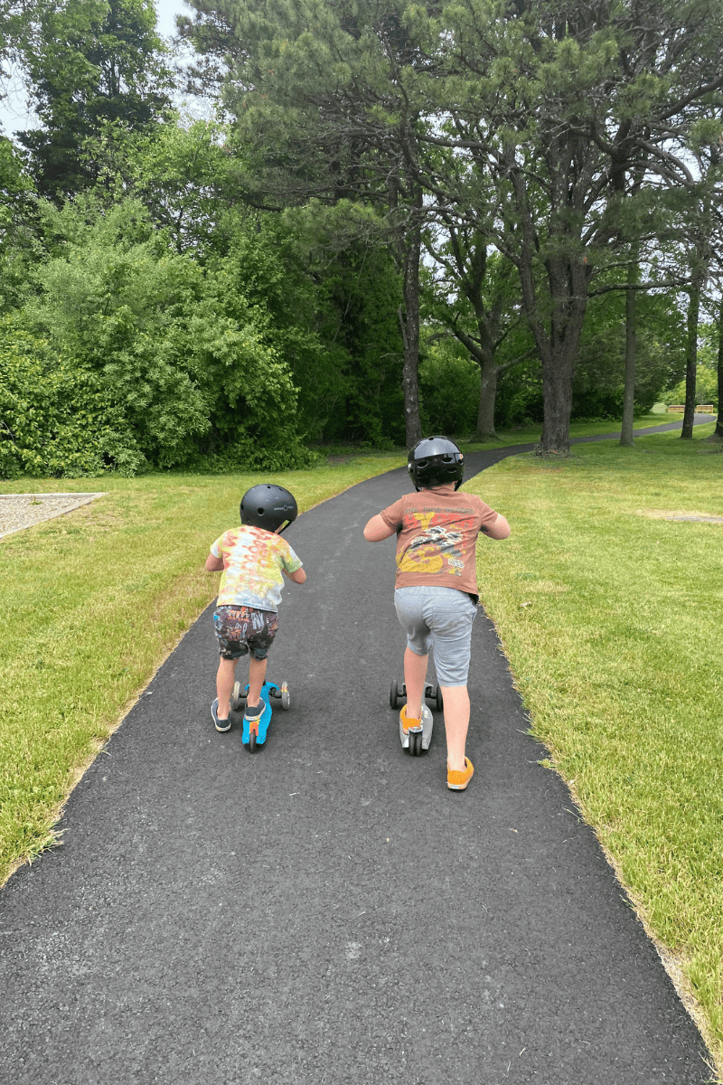 Biking on the path.